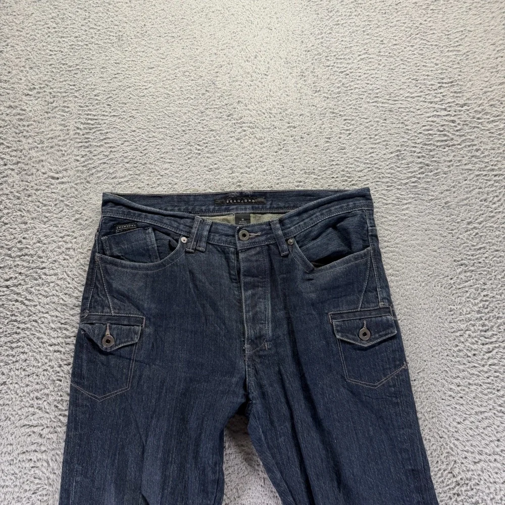 Sean John Marcus Jeans Mens 32x34 Blue Cotton Denim Straight Button-Fly Workwear